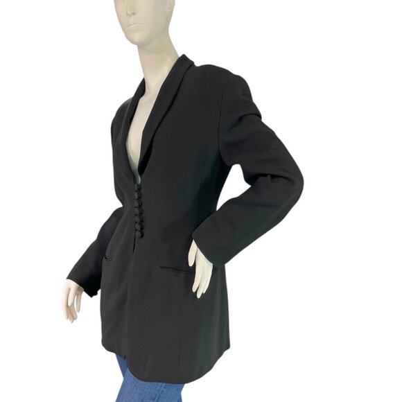 Bebe Vintage 90s Black Cinched Waist Long Blazer Wool Blend Made in USA, Size 4 - Picture 4 of 12